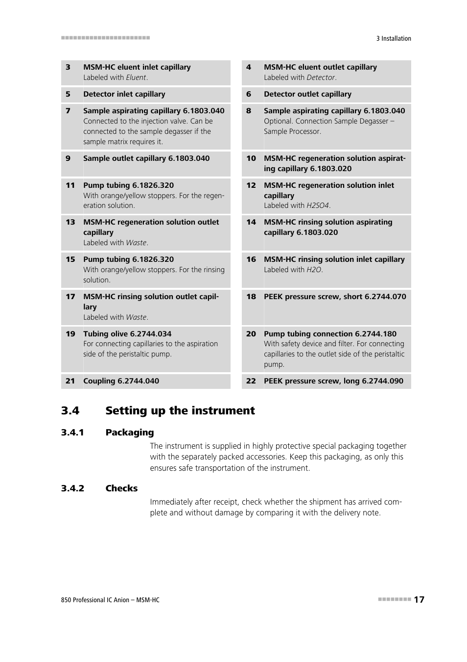 4 setting up the instrument, 1 packaging, 2 checks | Setting up the instrument, Packaging, Checks | Metrohm 850 Professional IC Anion MSM-HC User Manual | Page 27 / 138