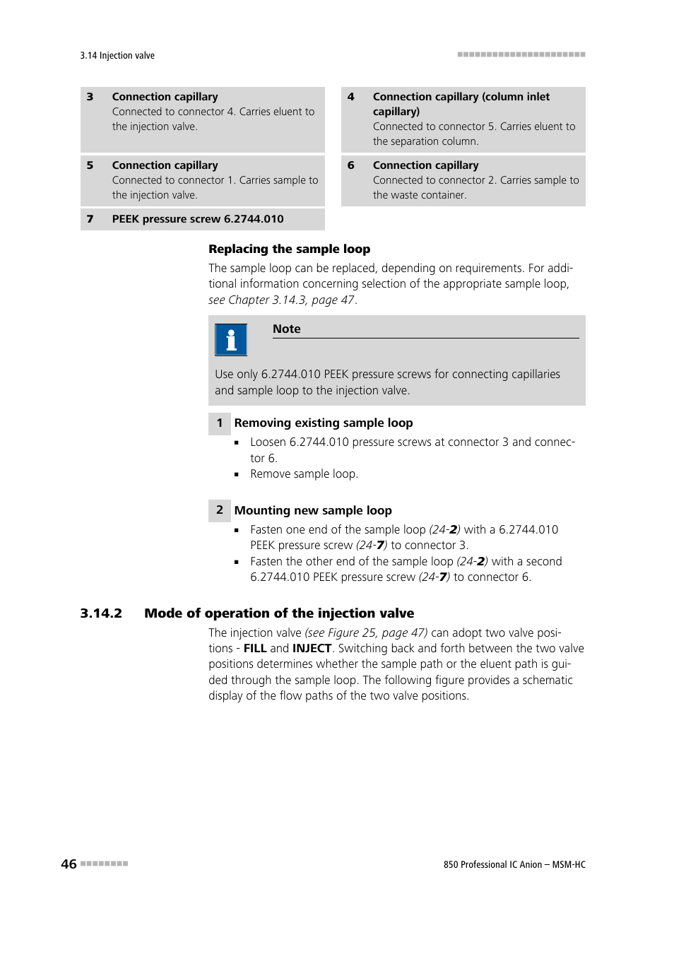 2 mode of operation of the injection valve, Mode of operation of the injection valve | Metrohm 850 Professional IC Anion MSM-HC User Manual | Page 56 / 138