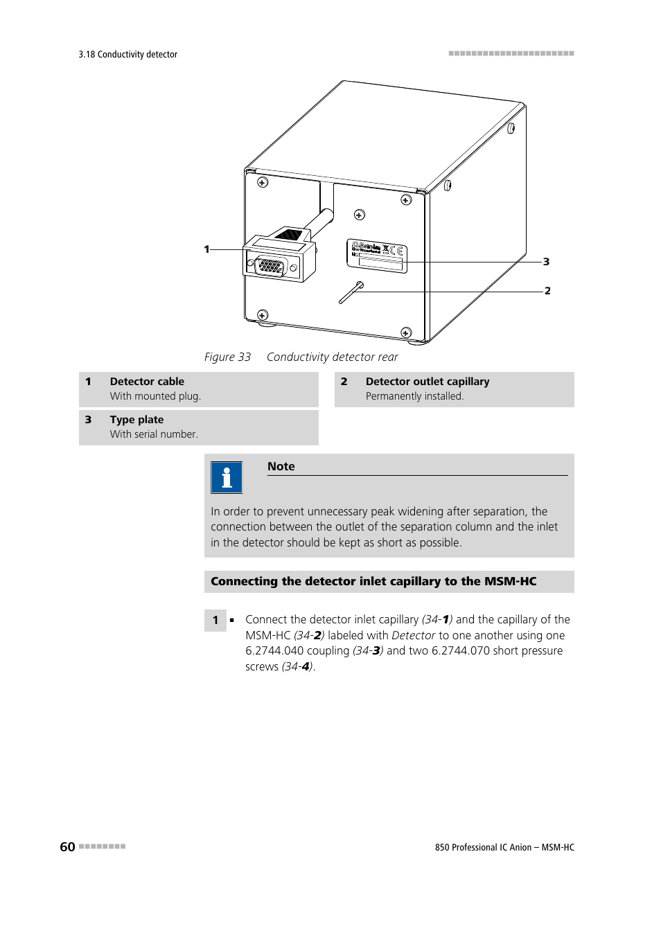 Figure 33, Conductivity detector rear | Metrohm 850 Professional IC Anion MSM-HC User Manual | Page 70 / 138