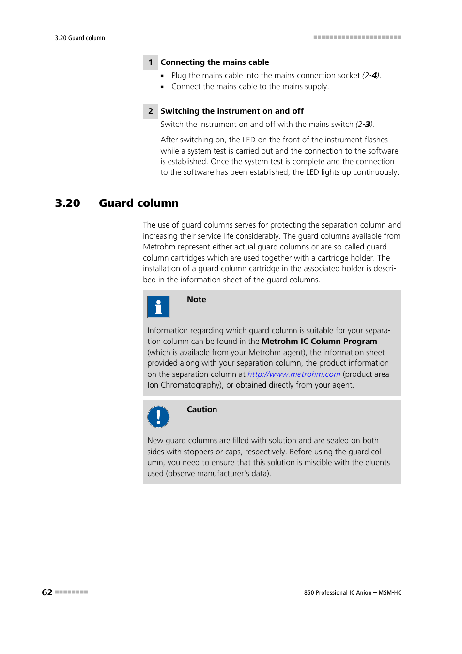 20 guard column | Metrohm 850 Professional IC Anion MSM-HC User Manual | Page 72 / 138