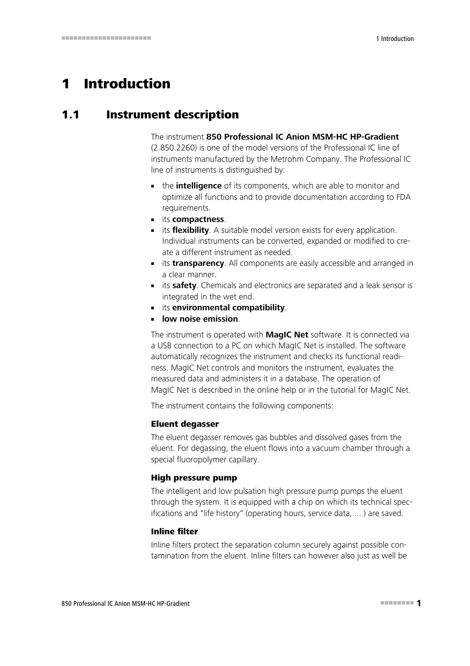 1 introduction, 1 instrument description, Instrument description | Metrohm 850 Professional IC Anion MSM-HC - Gradient User Manual | Page 11 / 132