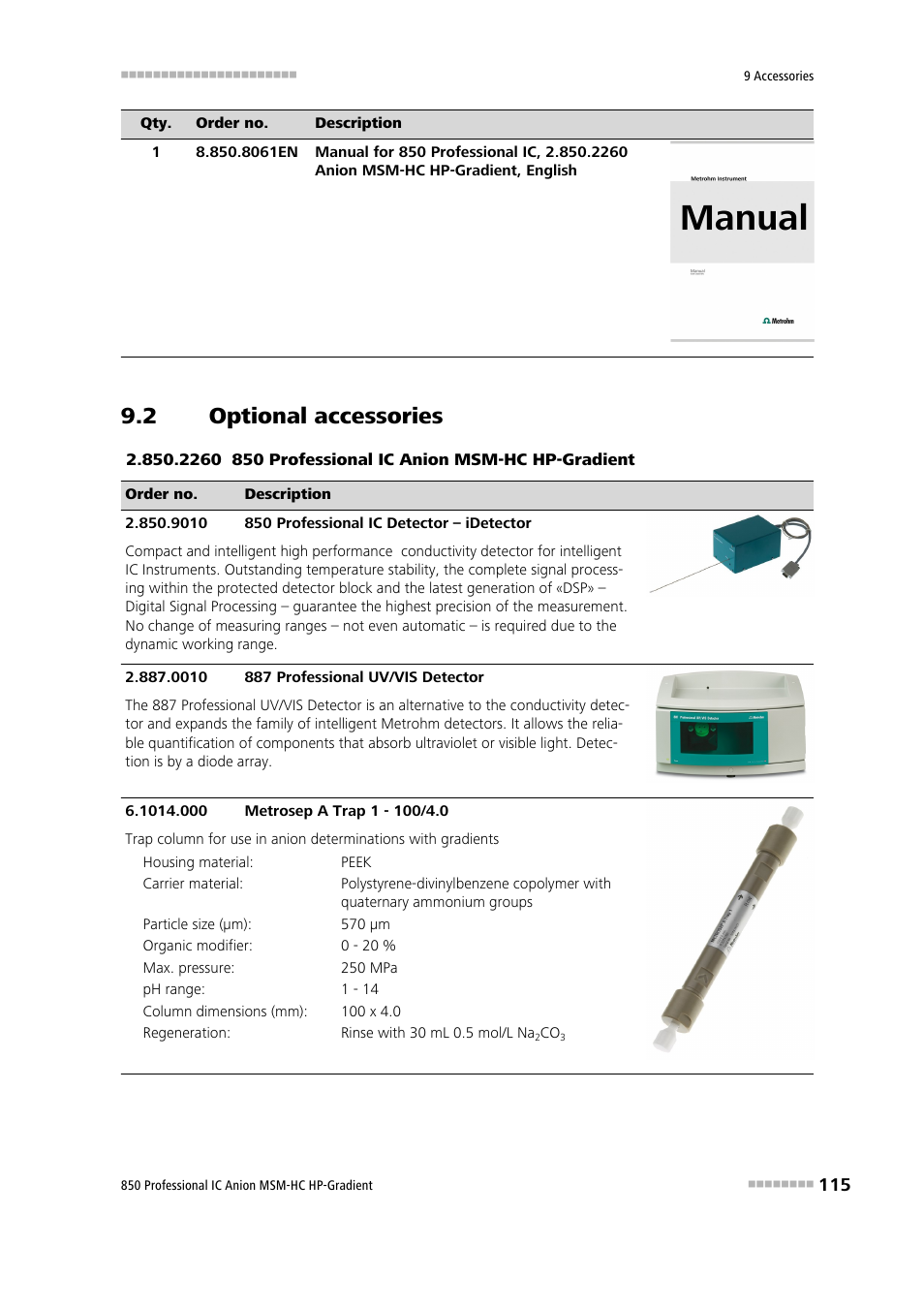 2 optional accessories, Optional accessories | Metrohm 850 Professional IC Anion MSM-HC - Gradient User Manual | Page 125 / 132
