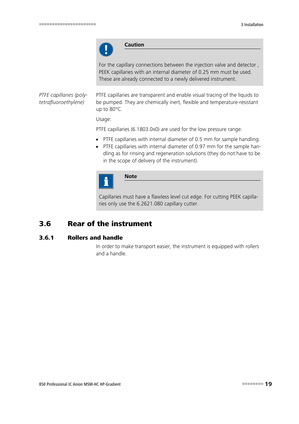 6 rear of the instrument, 1 rollers and handle, Rear of the instrument | Rollers and handle | Metrohm 850 Professional IC Anion MSM-HC - Gradient User Manual | Page 29 / 132