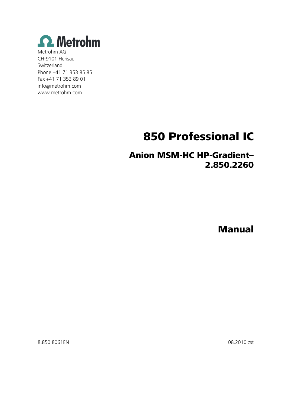 850 professional ic, Manual | Metrohm 850 Professional IC Anion MSM-HC - Gradient User Manual | Page 3 / 132