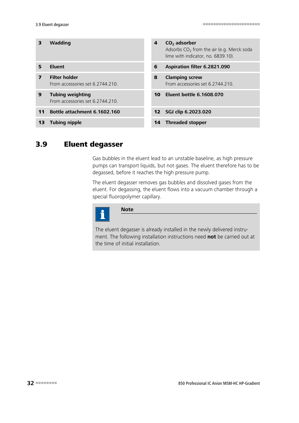 9 eluent degasser, Eluent degasser, 12) onto the bottle attachment (15-11) | Metrohm 850 Professional IC Anion MSM-HC - Gradient User Manual | Page 42 / 132