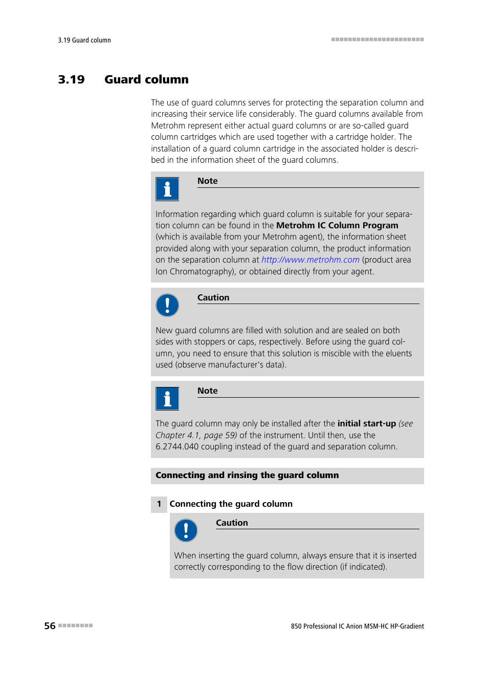 19 guard column | Metrohm 850 Professional IC Anion MSM-HC - Gradient User Manual | Page 66 / 132