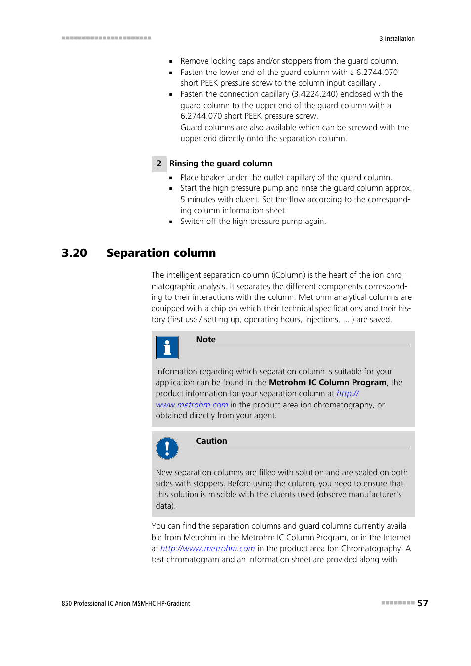 20 separation column | Metrohm 850 Professional IC Anion MSM-HC - Gradient User Manual | Page 67 / 132