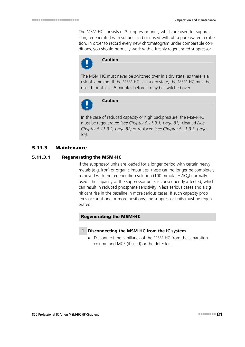 3 maintenance, 1 regenerating the msm‑hc, Maintenance | Metrohm 850 Professional IC Anion MSM-HC - Gradient User Manual | Page 91 / 132