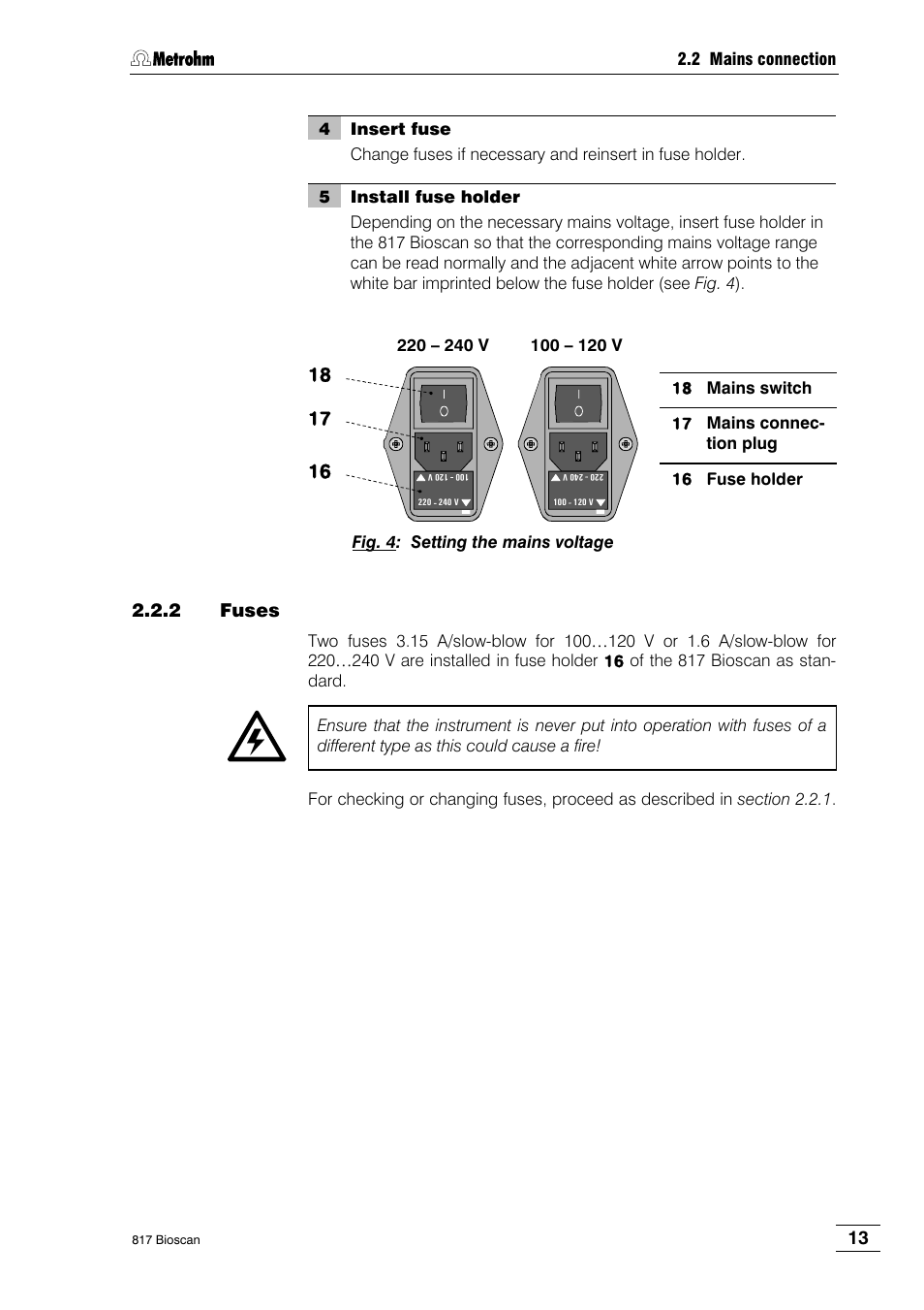 2 fuses | Metrohm 817 Bioscan User Manual | Page 21 / 85