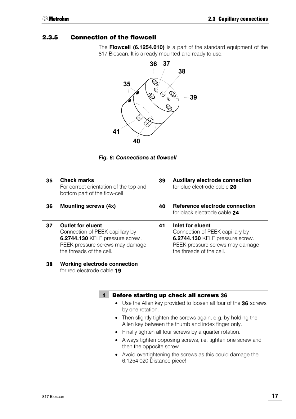 5 connection of the flowcell | Metrohm 817 Bioscan User Manual | Page 25 / 85