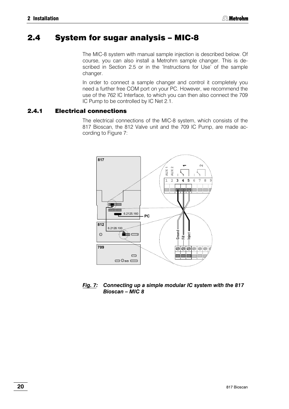 4 system for sugar analysis – mic-8, 1 electrical connections | Metrohm 817 Bioscan User Manual | Page 28 / 85