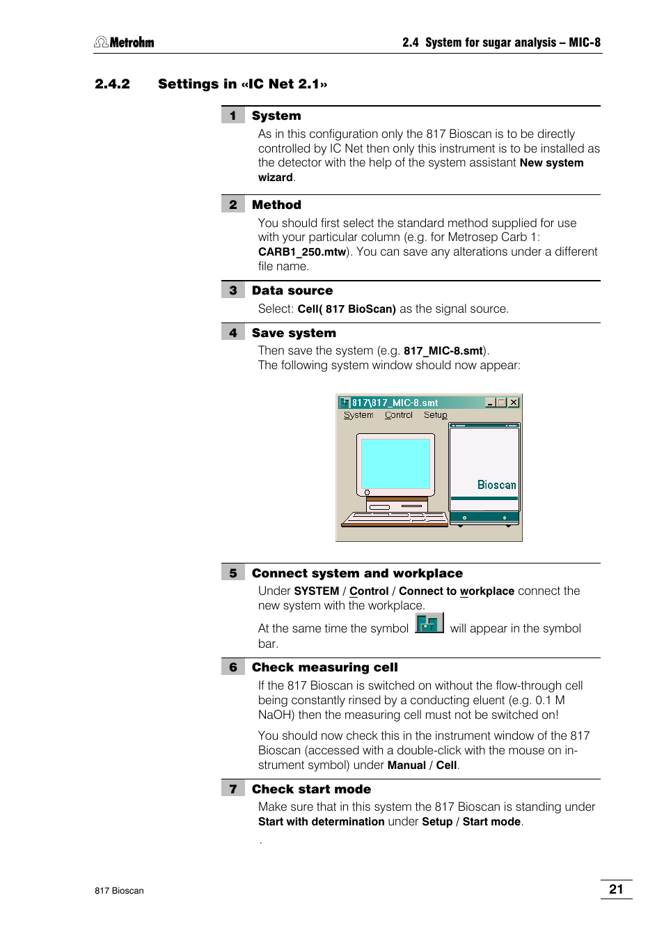 2 settings in «ic net 2.1 | Metrohm 817 Bioscan User Manual | Page 29 / 85