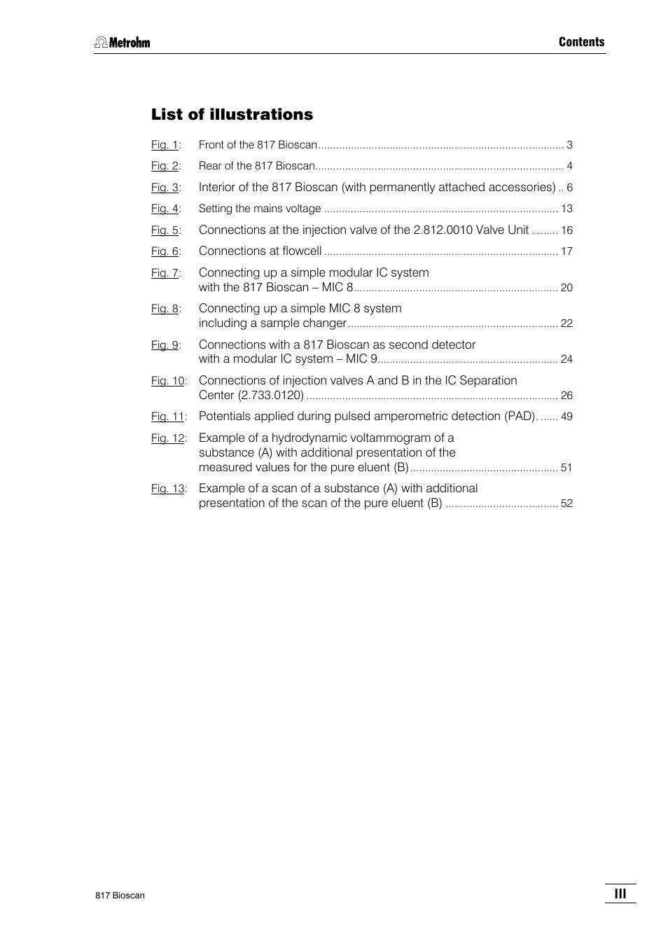 List of illustrations | Metrohm 817 Bioscan User Manual | Page 7 / 85