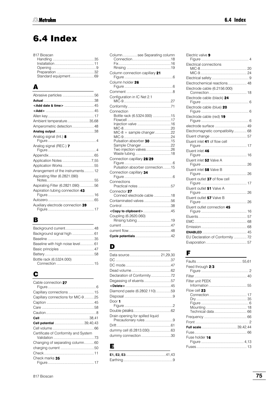 4 index | Metrohm 817 Bioscan User Manual | Page 83 / 85