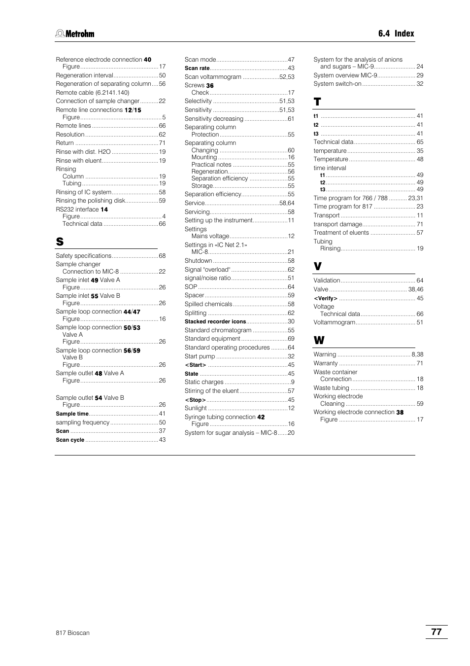 4 index | Metrohm 817 Bioscan User Manual | Page 85 / 85
