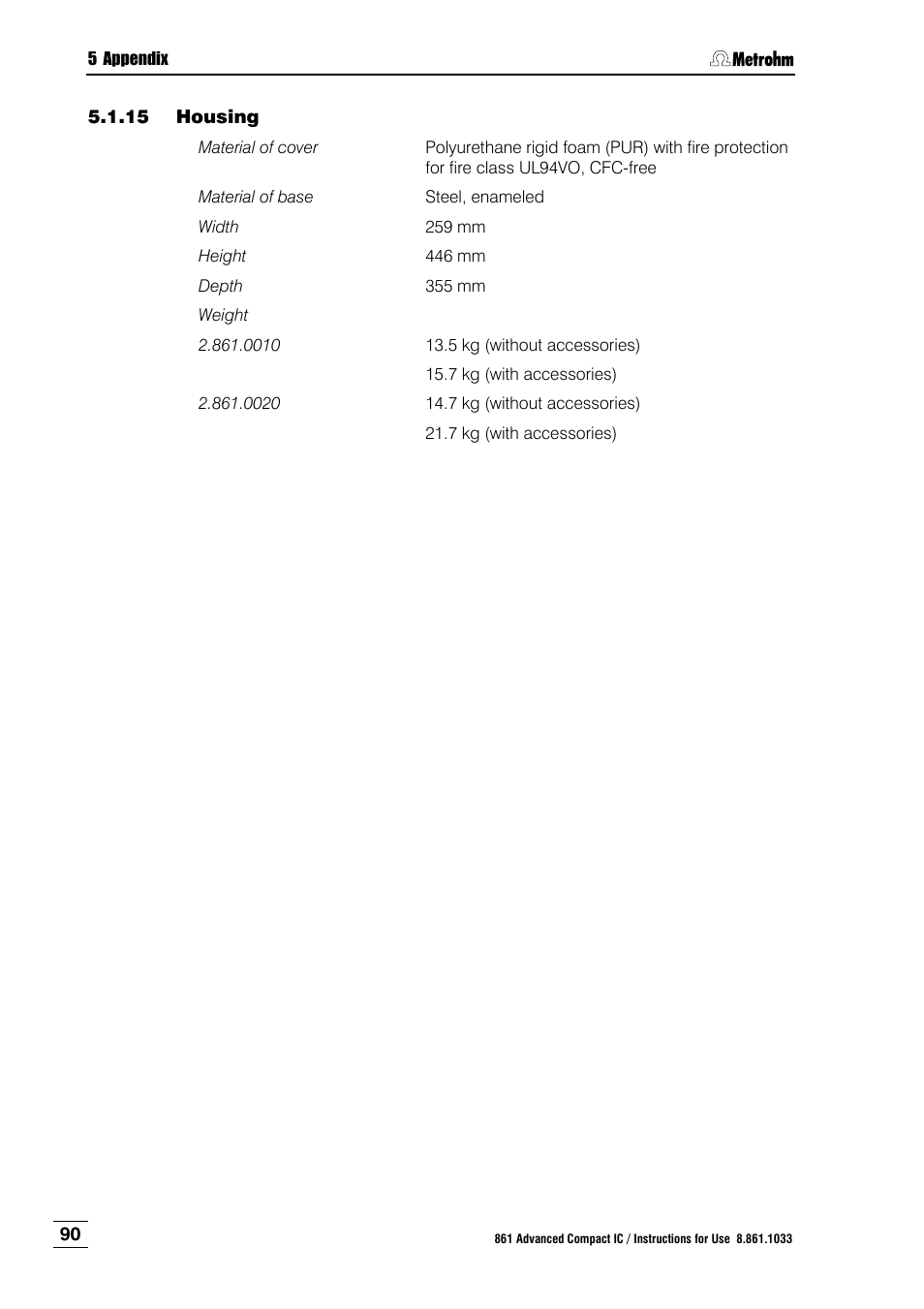 15 housing, Housing | Metrohm 861 Advanced Compact IC User Manual | Page 100 / 119