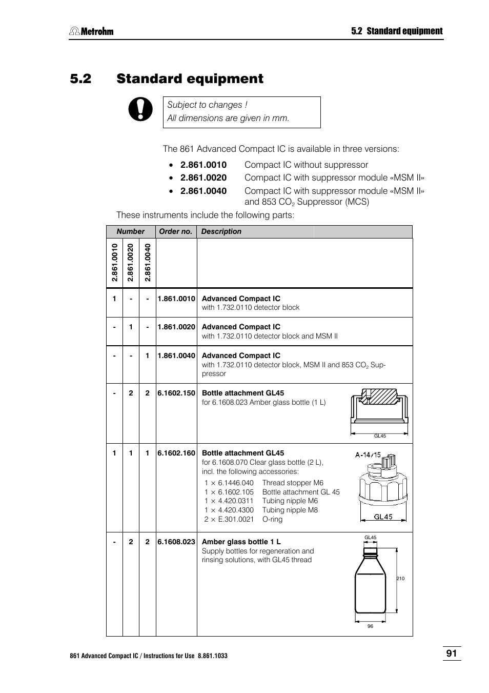 2 standard equipment, Standard equipment | Metrohm 861 Advanced Compact IC User Manual | Page 101 / 119