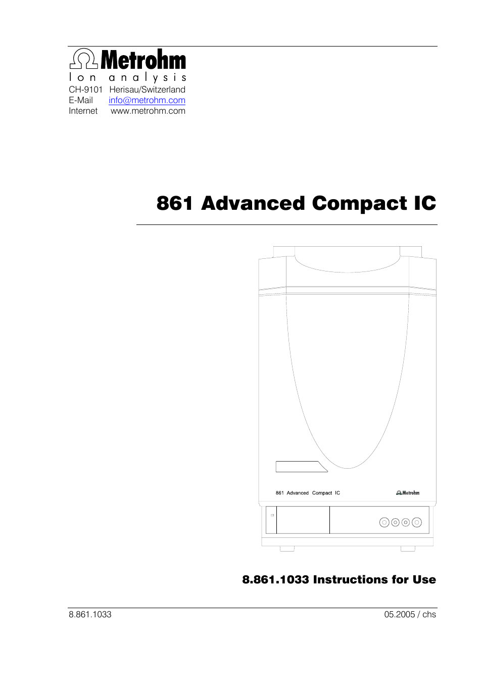 861 advanced compact ic, 1033 instructions for use | Metrohm 861 Advanced Compact IC User Manual | Page 3 / 119