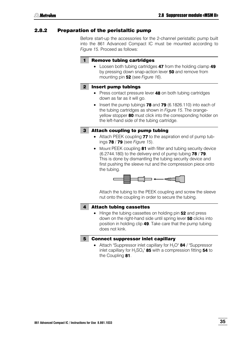 2 preparation of the peristaltic pump, Preparation of the peristaltic pump | Metrohm 861 Advanced Compact IC User Manual | Page 45 / 119