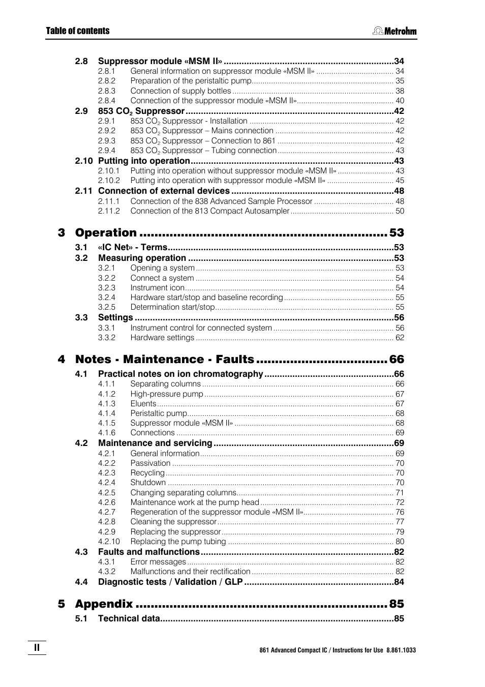 Operation, Appendix | Metrohm 861 Advanced Compact IC User Manual | Page 6 / 119