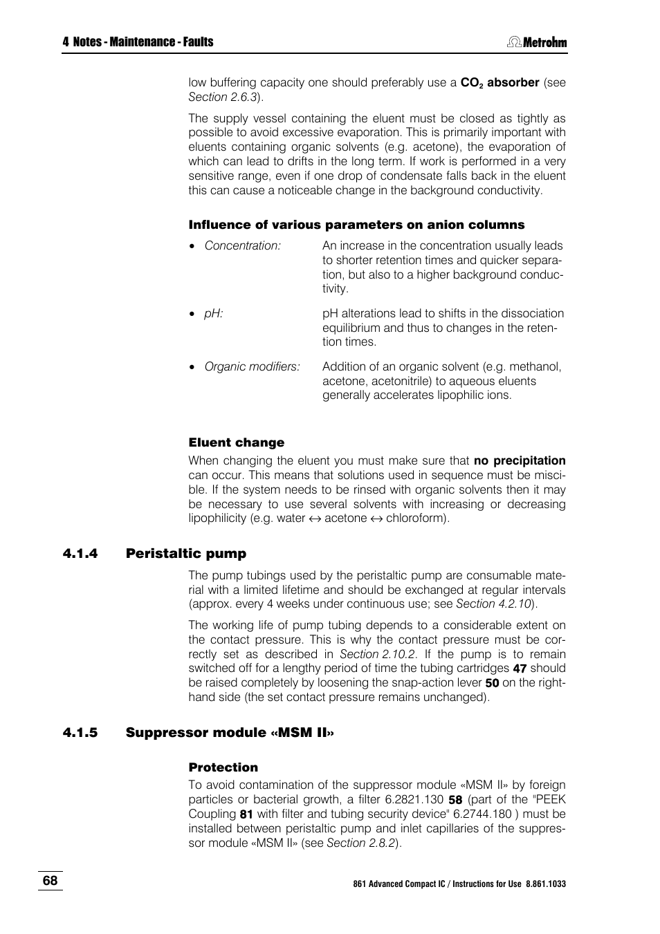 4 peristaltic pump, 5 suppressor module «msm ii, Peristaltic pump | Suppressor module «msm ii | Metrohm 861 Advanced Compact IC User Manual | Page 78 / 119