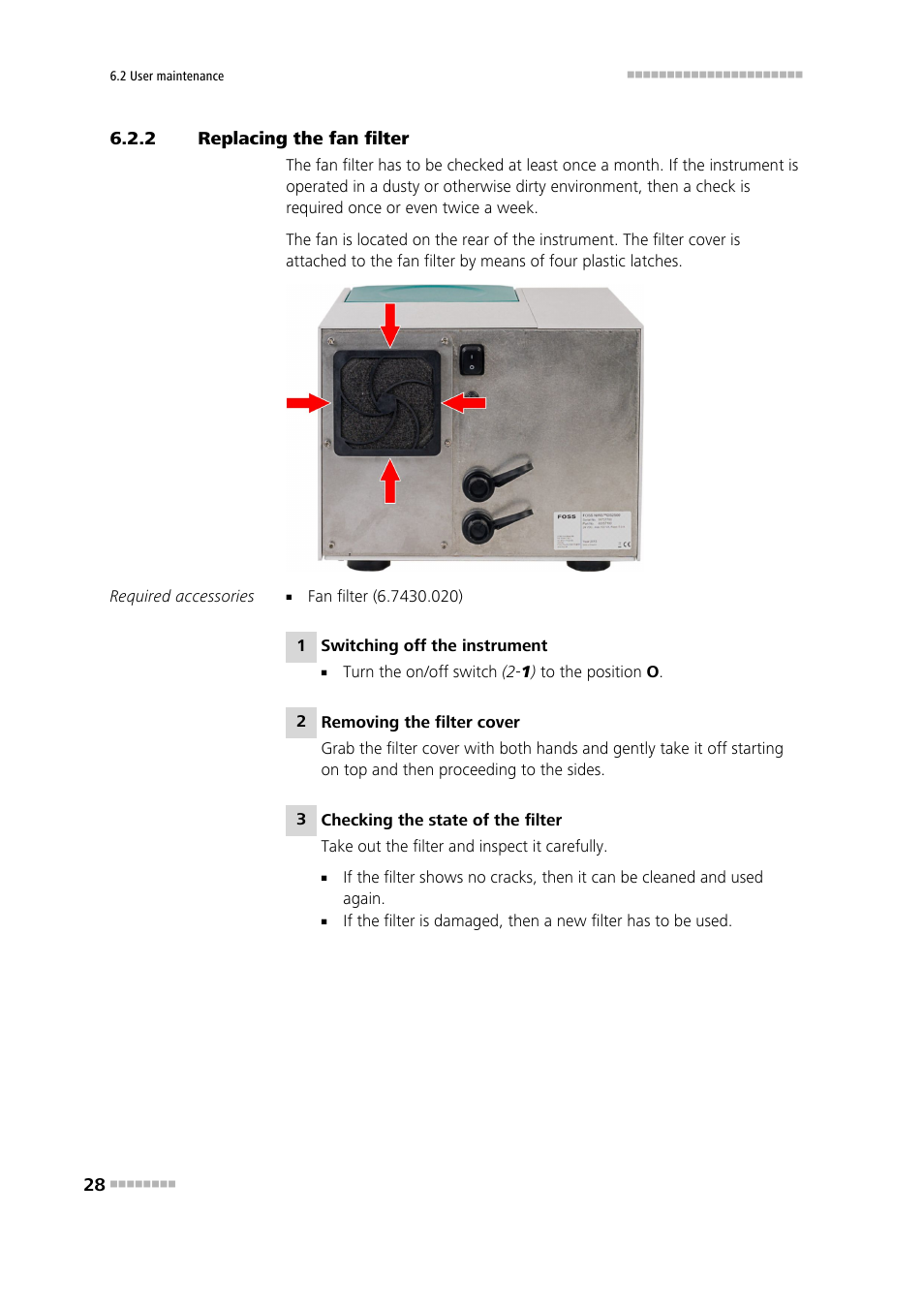 2 replacing the fan filter, Replacing the fan filter | Metrohm NIRS DS2500 Analyzer User Manual | Page 36 / 48