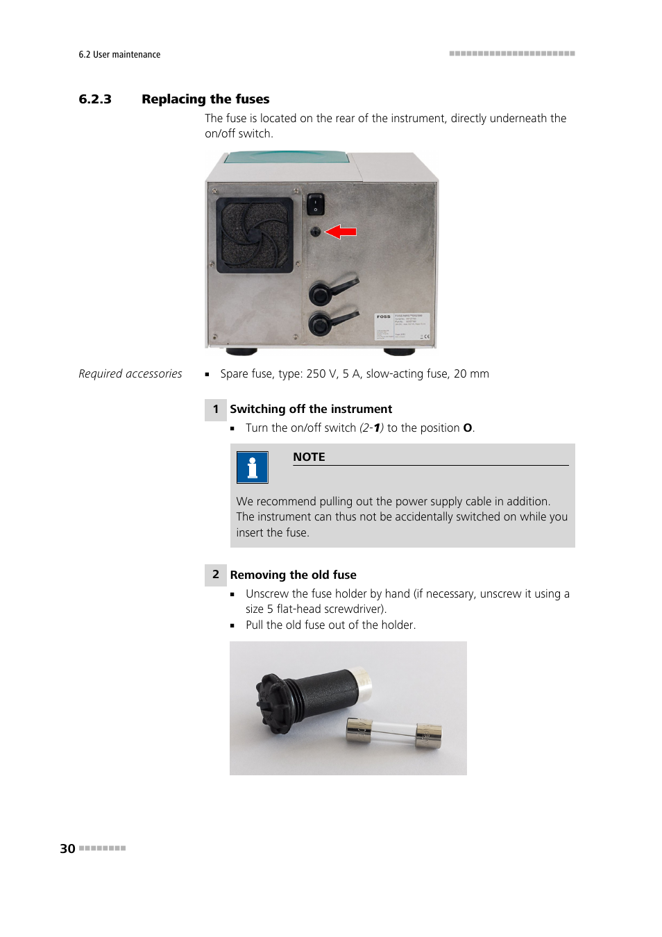 3 replacing the fuses, Replacing the fuses | Metrohm NIRS DS2500 Analyzer User Manual | Page 38 / 48