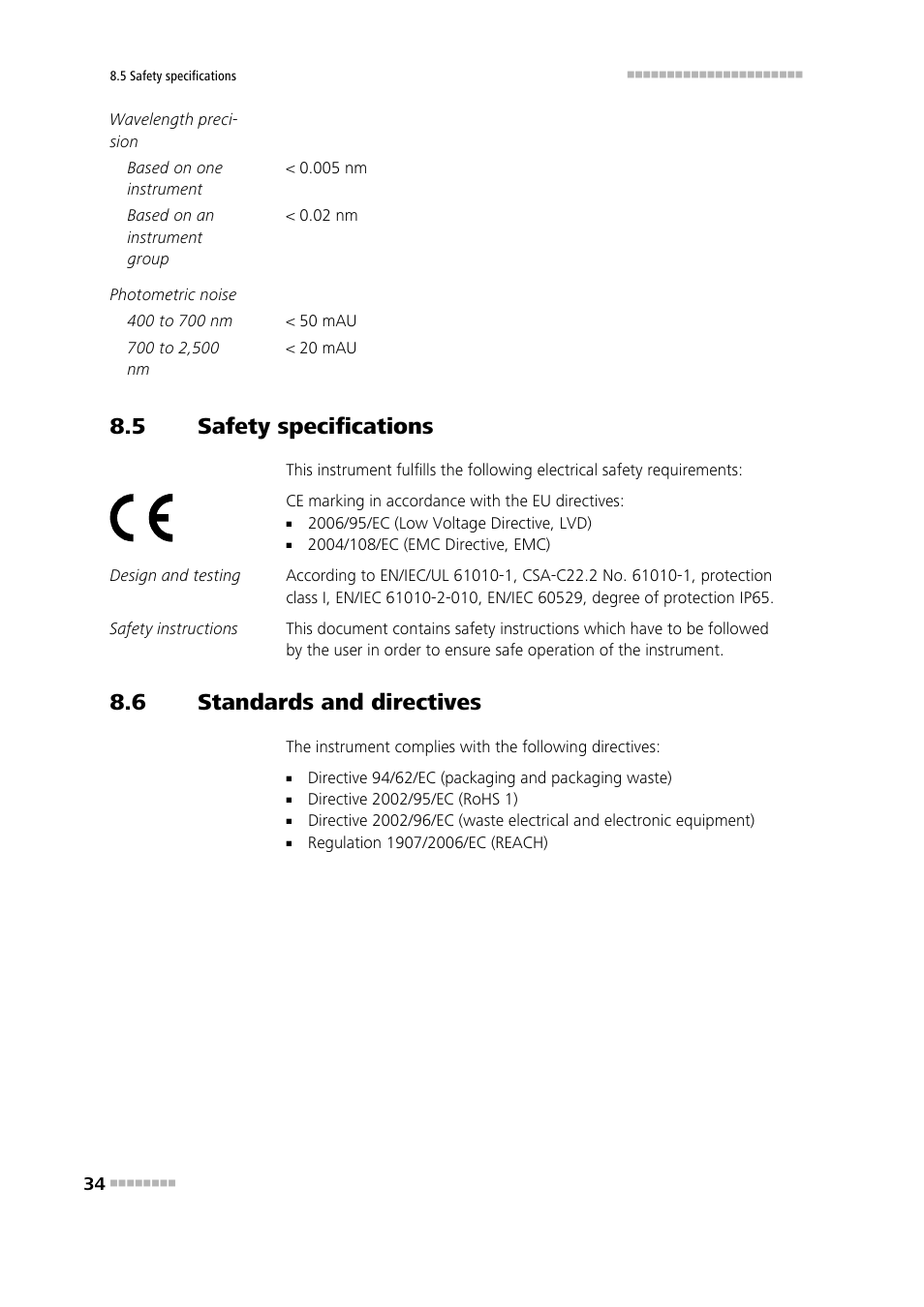 5 safety specifications, 6 standards and directives, Safety specifications | Standards and directives | Metrohm NIRS DS2500 Analyzer User Manual | Page 42 / 48