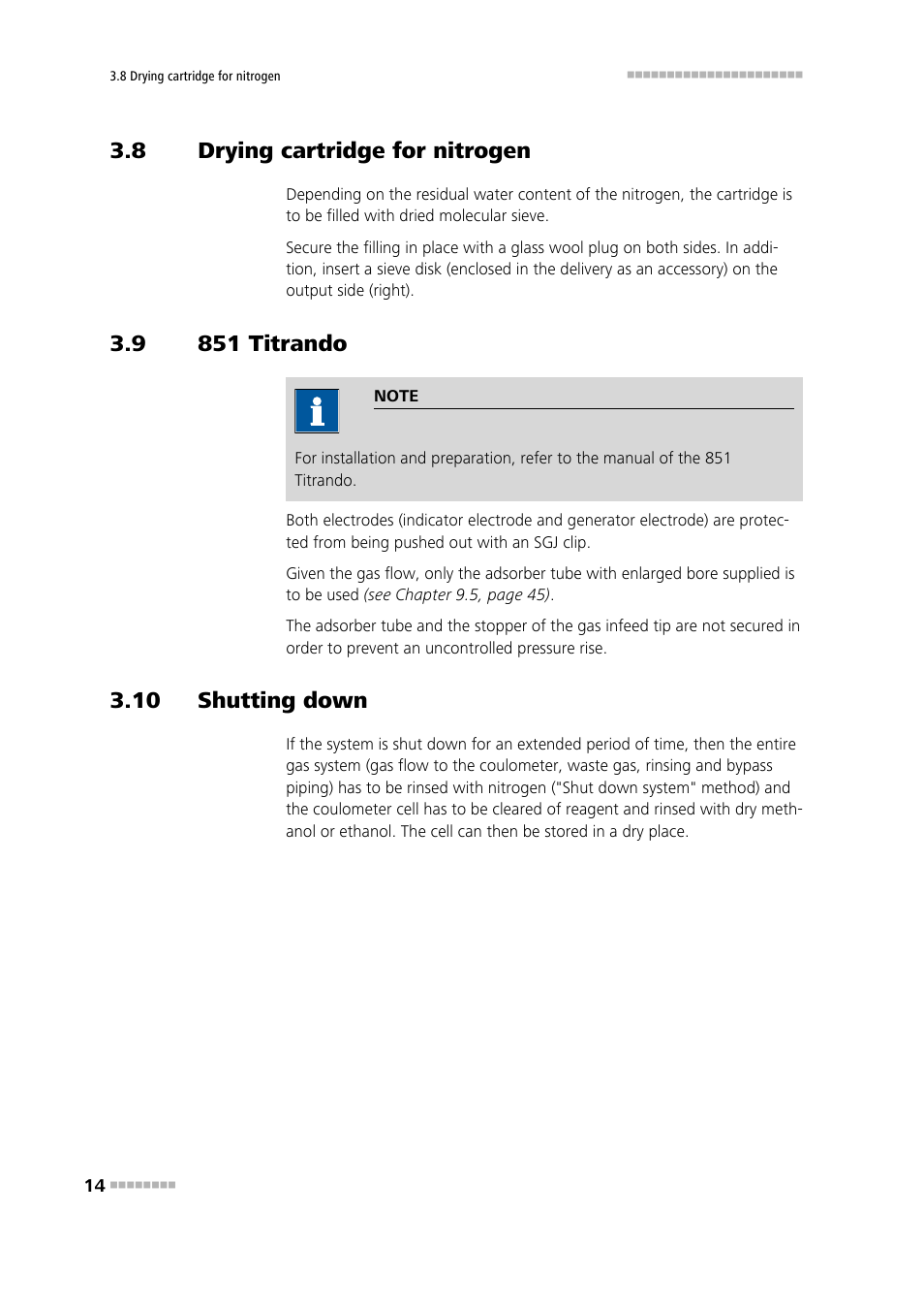 8 drying cartridge for nitrogen, 9 851 titrando, 10 shutting down | Drying cartridge for nitrogen, 851 titrando | Metrohm 875 KF Gas Analyzer User Manual | Page 22 / 55