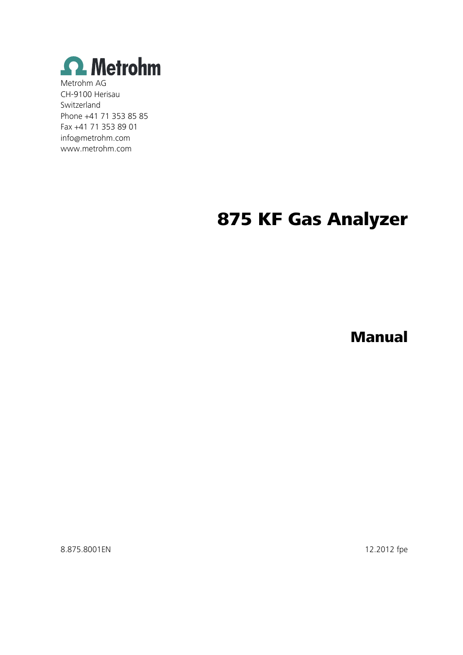 875 kf gas analyzer, Manual | Metrohm 875 KF Gas Analyzer User Manual | Page 3 / 55