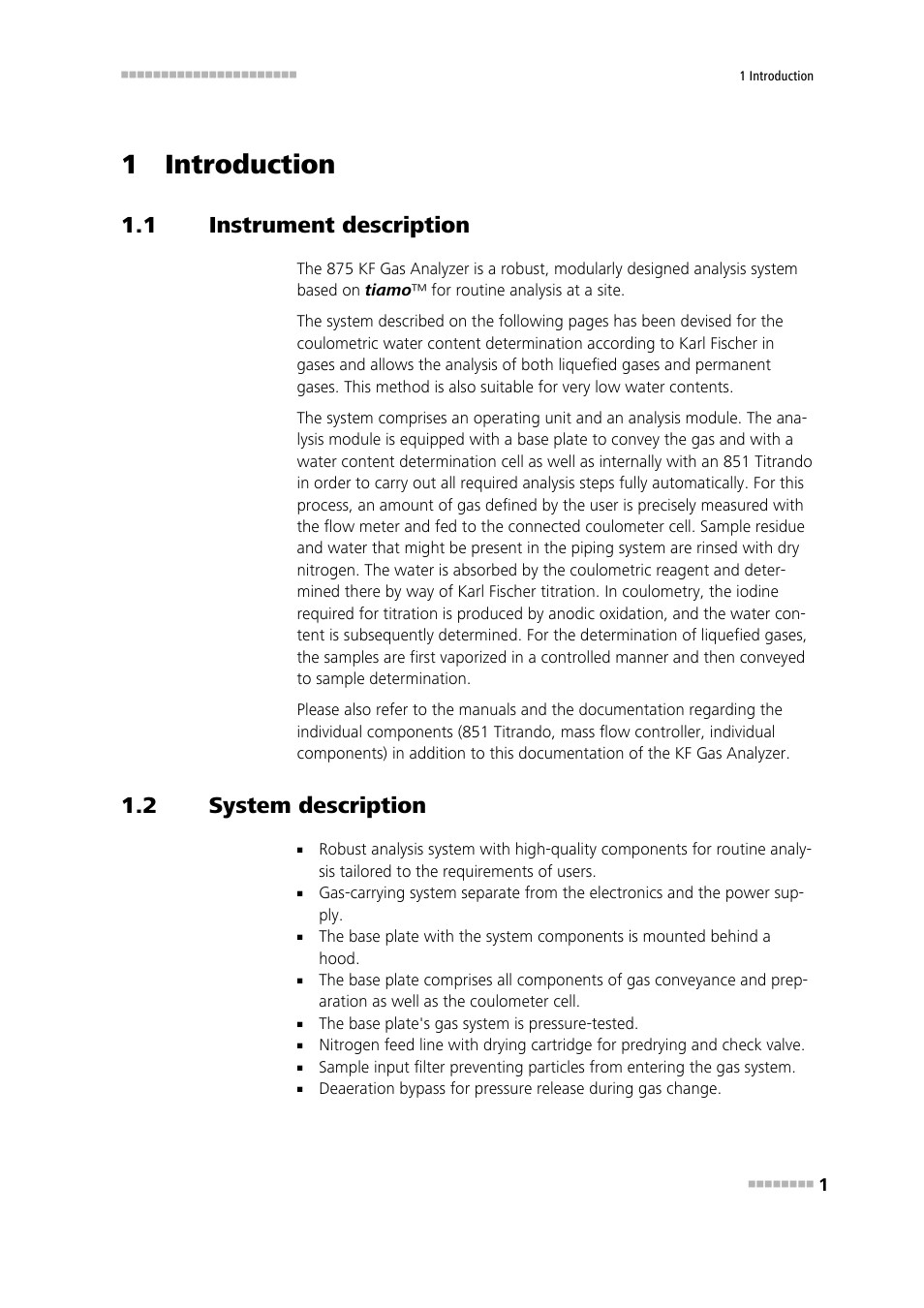 1 introduction, 1 instrument description, 2 system description | Instrument description, System description | Metrohm 875 KF Gas Analyzer User Manual | Page 9 / 55