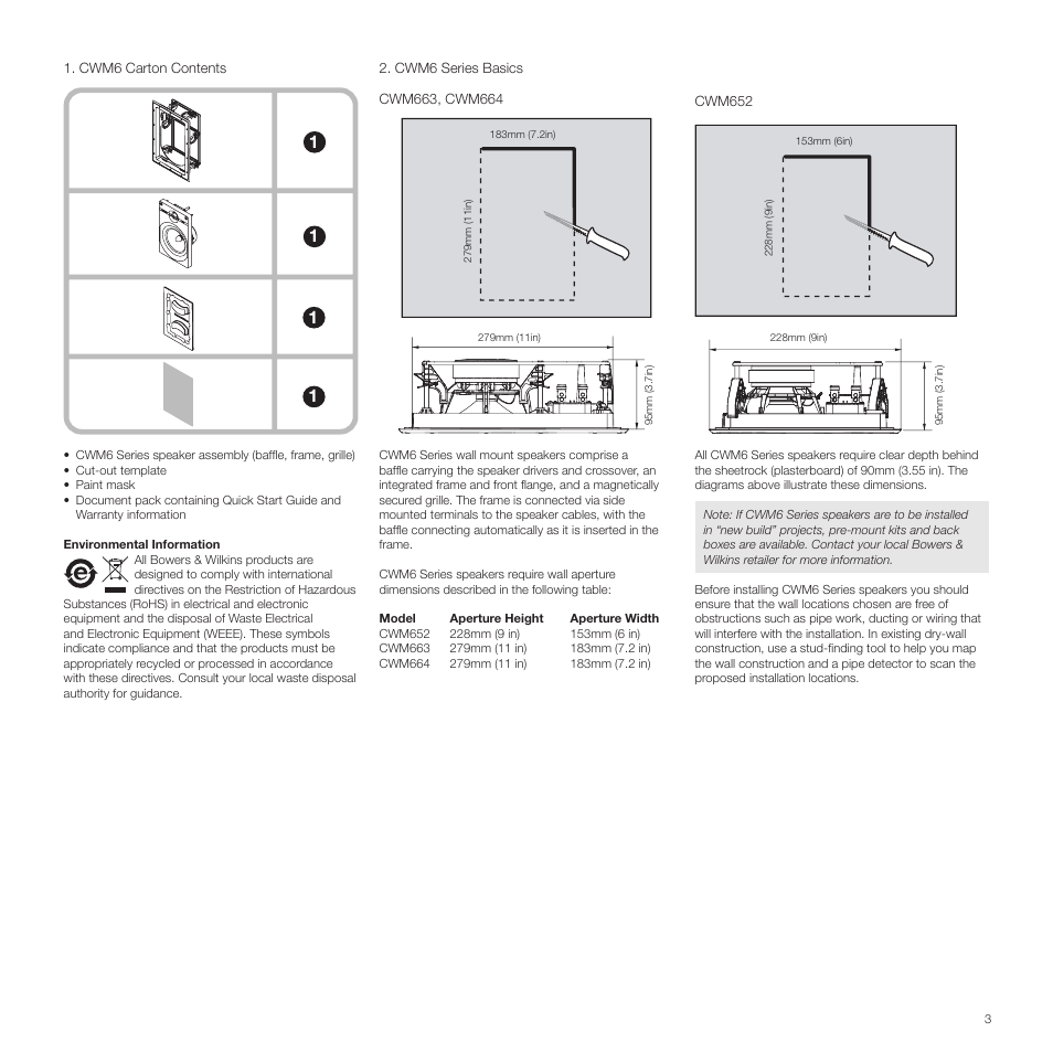 Cwm6 carton contents, Cwm6 series basics | Bowers & Wilkins CWM6 User Manual | Page 3 / 8