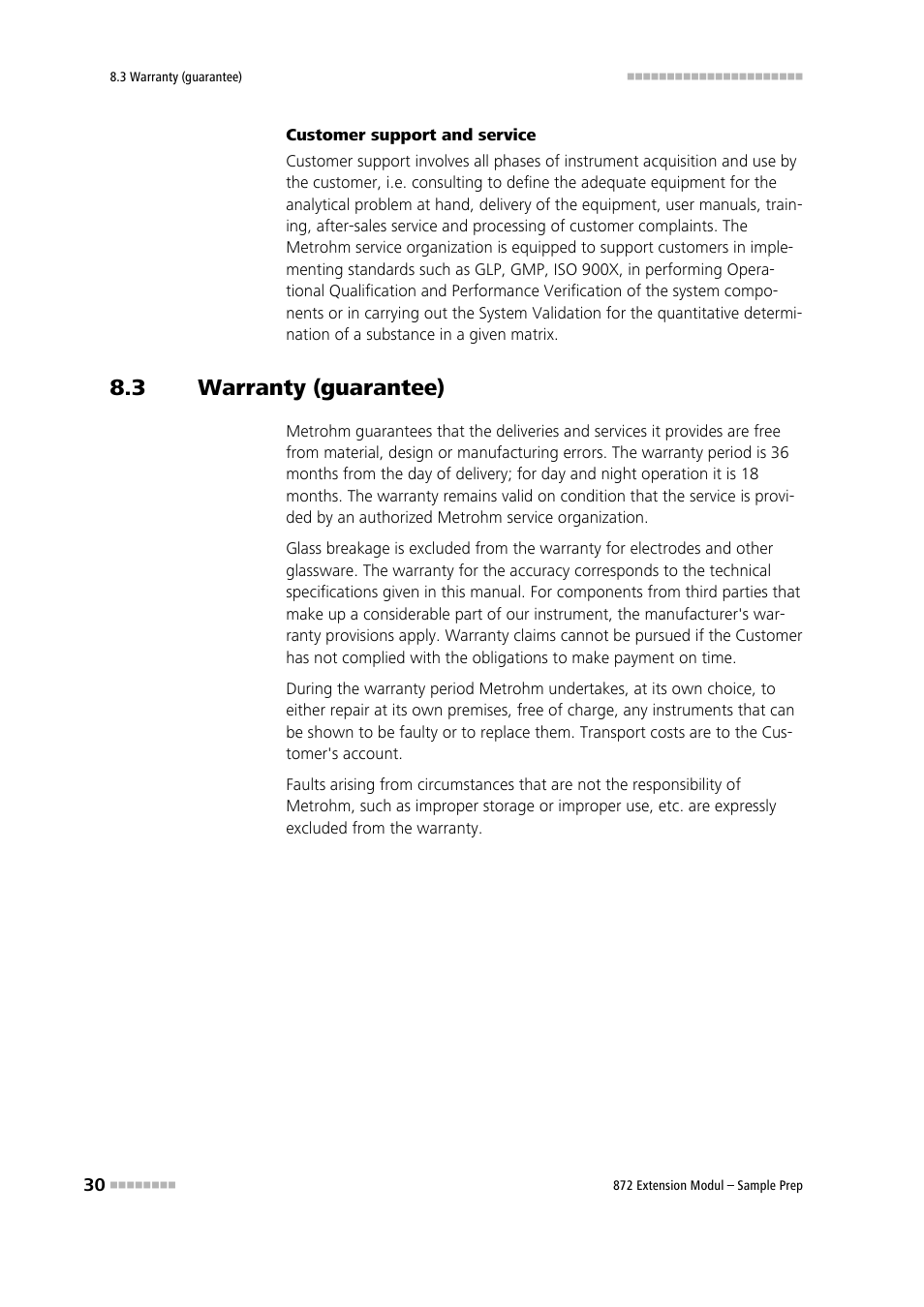 3 warranty (guarantee), Warranty (guarantee) | Metrohm 872 Extension Module Sample Prep User Manual | Page 38 / 44