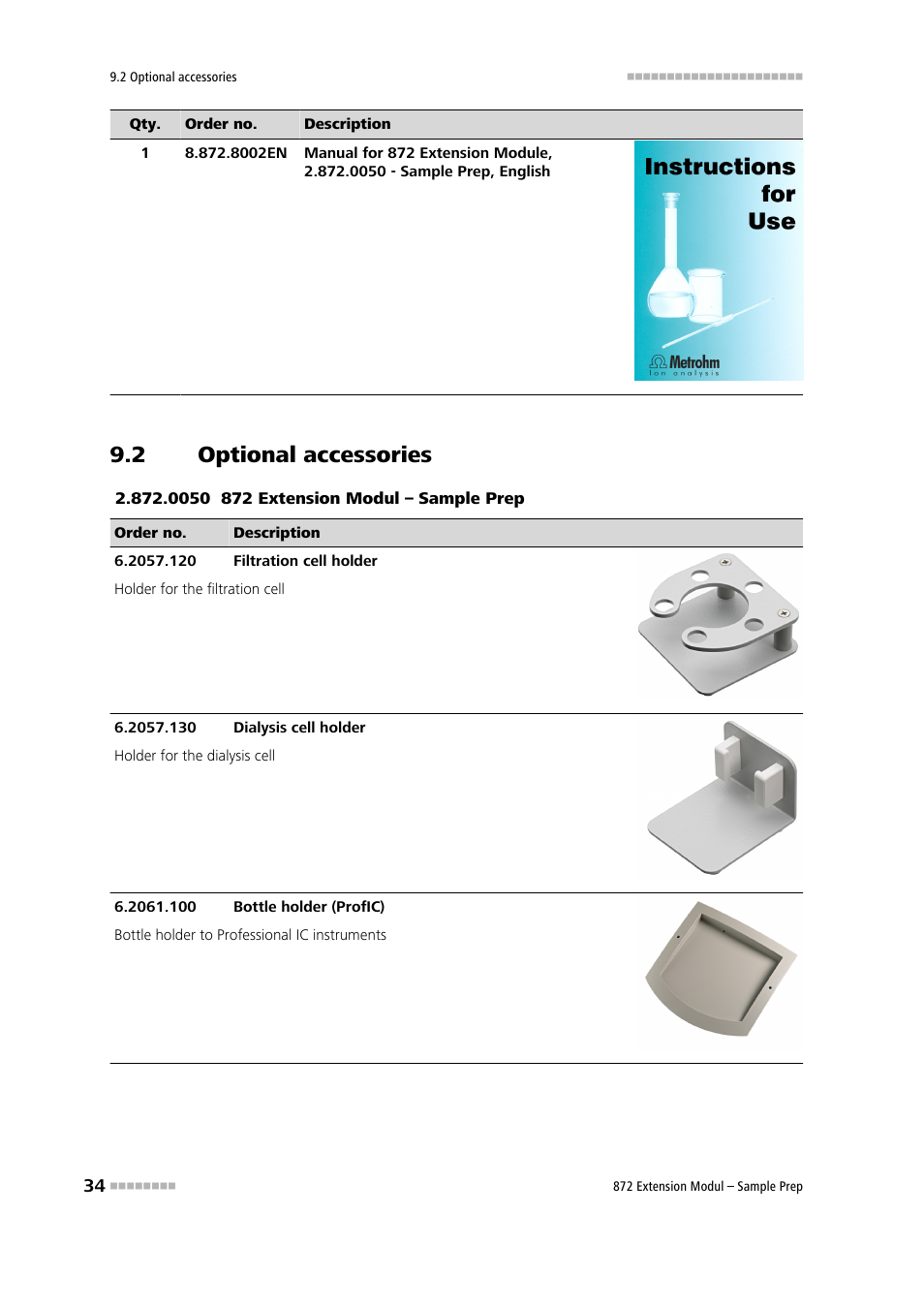 2 optional accessories, Optional accessories | Metrohm 872 Extension Module Sample Prep User Manual | Page 42 / 44
