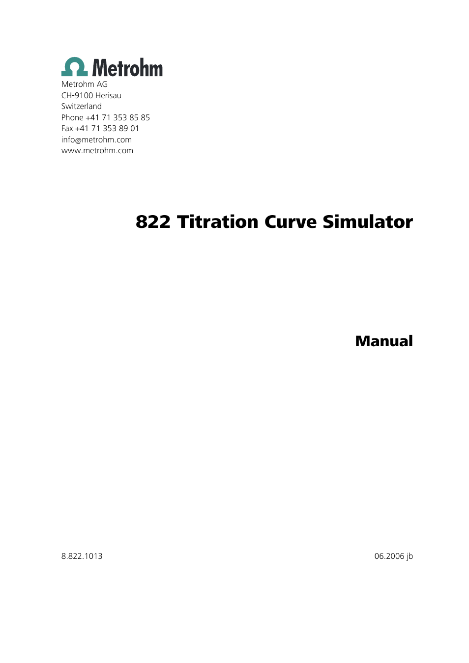 822 titration curve simulator, Manual | Metrohm 822 Titration Curve Simulator User Manual | Page 3 / 32