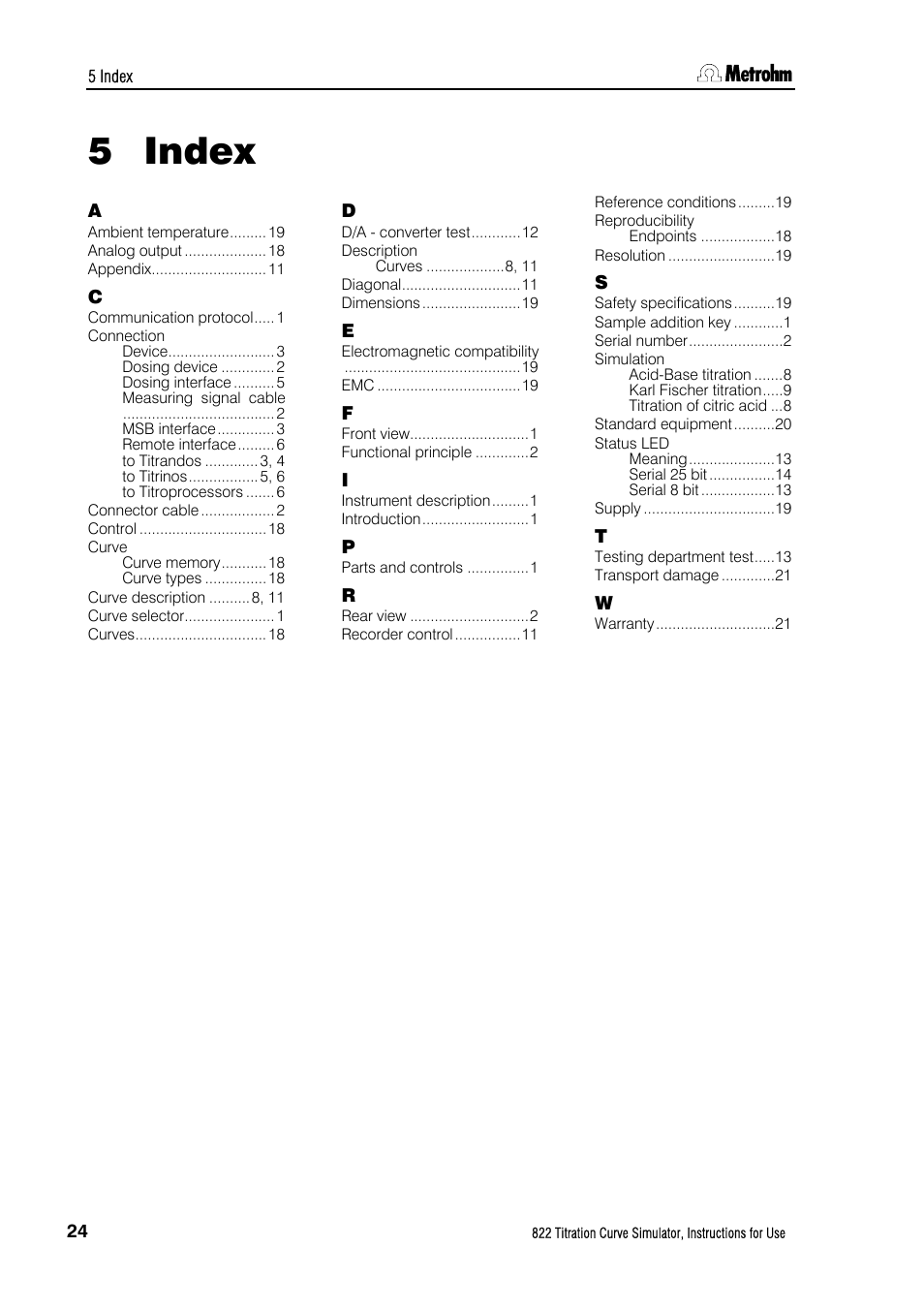 5 index, Index | Metrohm 822 Titration Curve Simulator User Manual | Page 32 / 32