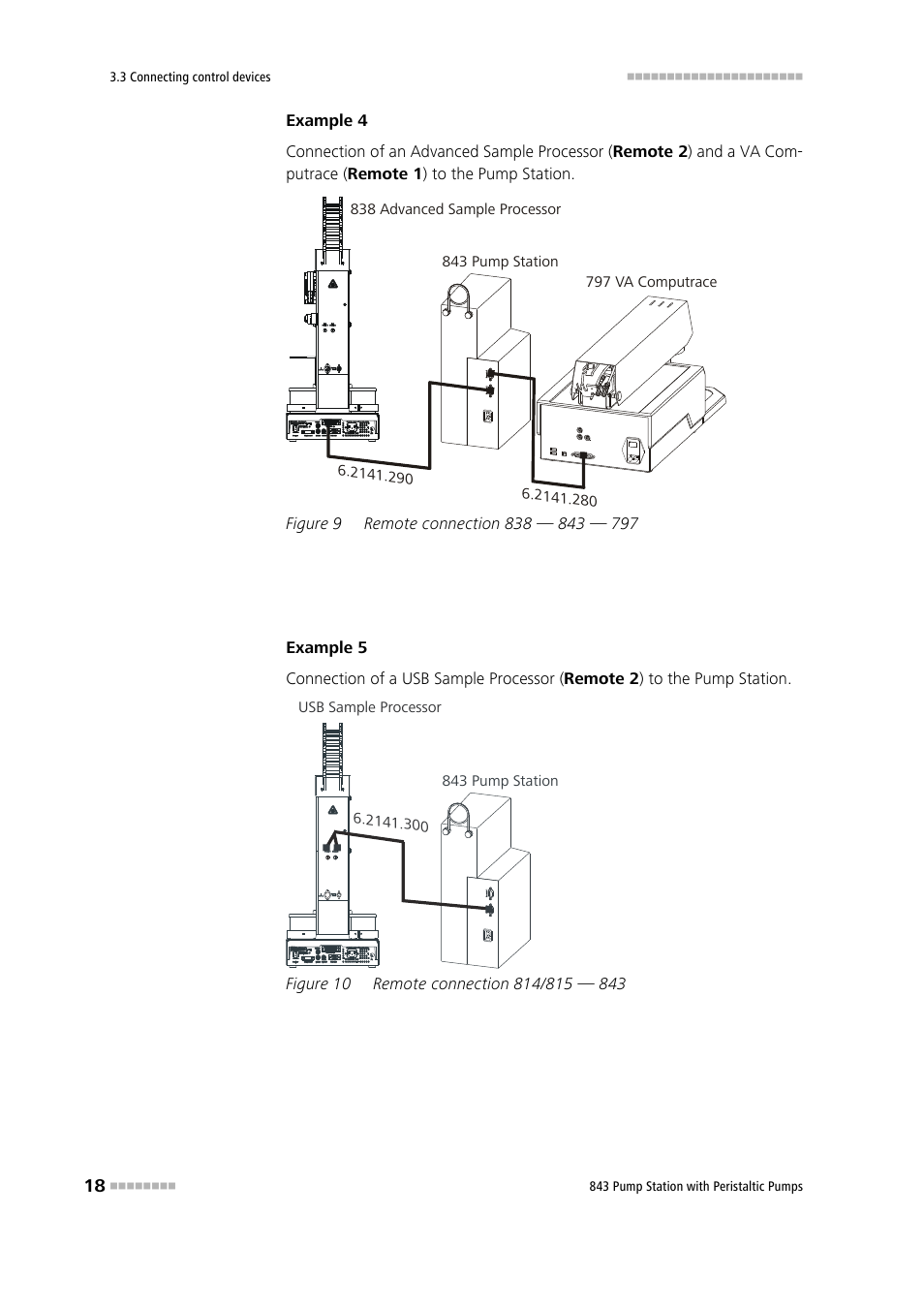 Figure 9, Remote connection 838 — 843 — 797, Figure 10 | Remote connection 814/815 — 843 | Metrohm 843 Pump Station with peristaltic pump User Manual | Page 26 / 56