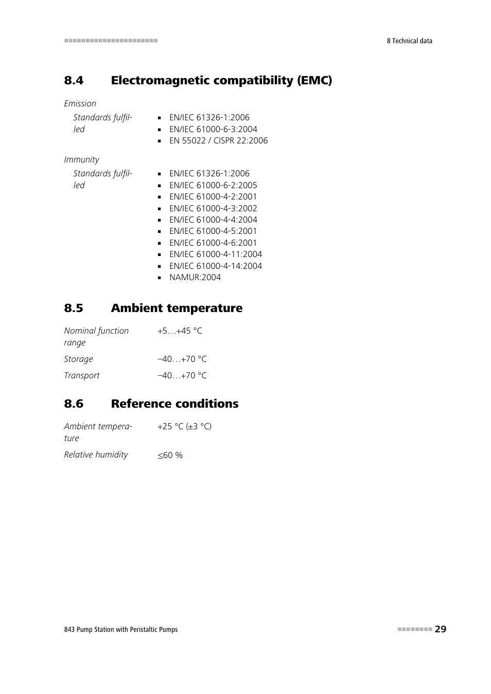 4 electromagnetic compatibility (emc), 5 ambient temperature, 6 reference conditions | Electromagnetic compatibility (emc), Ambient temperature, Reference conditions | Metrohm 843 Pump Station with peristaltic pump User Manual | Page 37 / 56