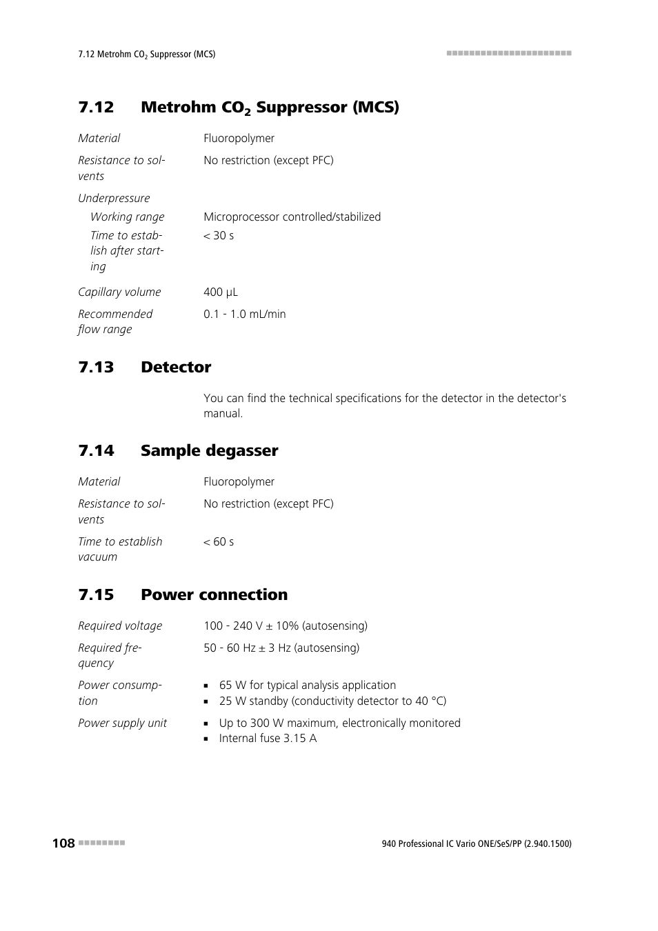 12 metrohm co2 suppressor (mcs), 13 detector, 14 sample degasser | 15 power connection, 12 metrohm co, Suppressor (mcs) | Metrohm 940 Professional IC Vario ONE/SeS/PP User Manual | Page 118 / 126