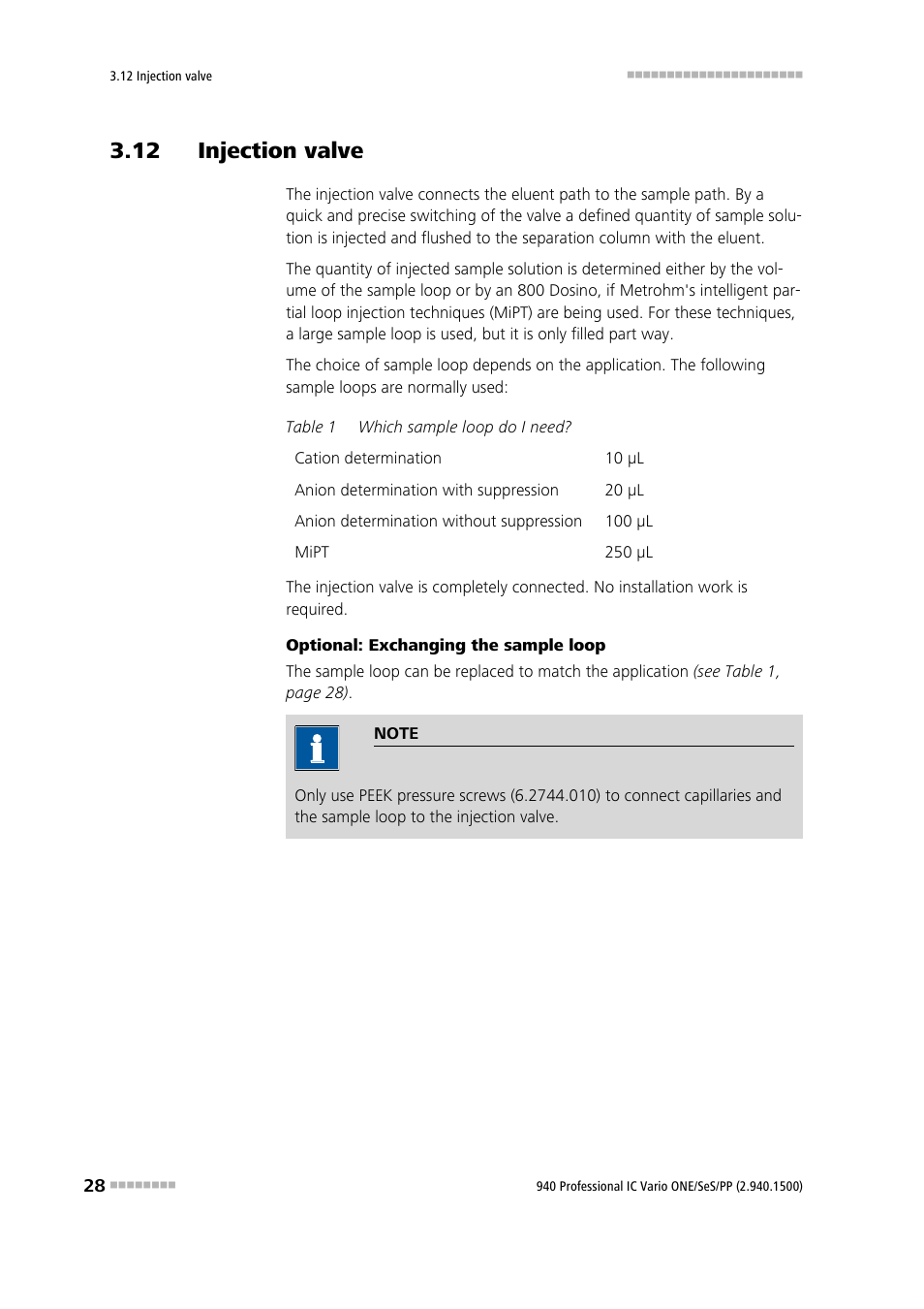 12 injection valve | Metrohm 940 Professional IC Vario ONE/SeS/PP User Manual | Page 38 / 126