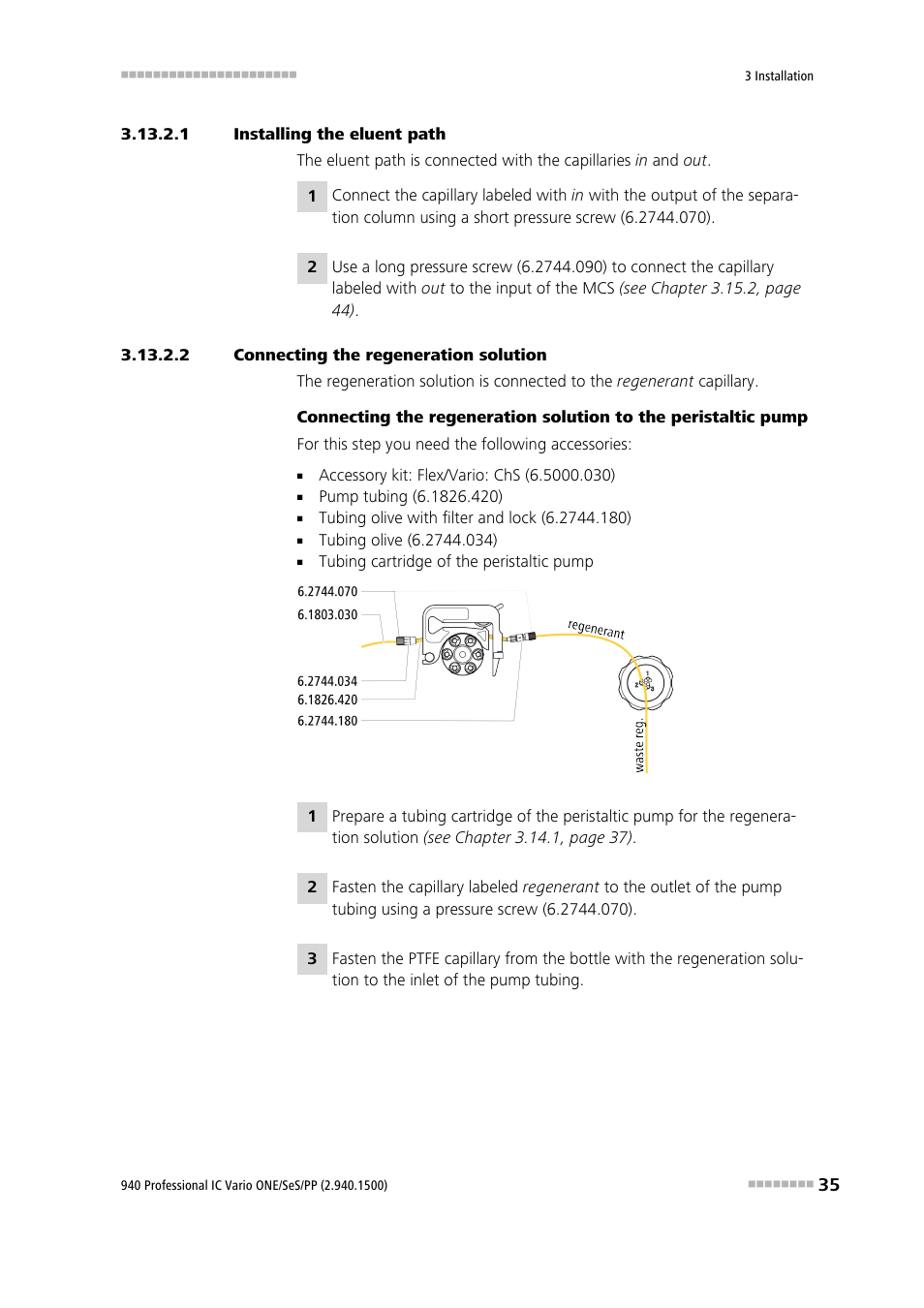 1 installing the eluent path, 2 connecting the regeneration solution | Metrohm 940 Professional IC Vario ONE/SeS/PP User Manual | Page 45 / 126