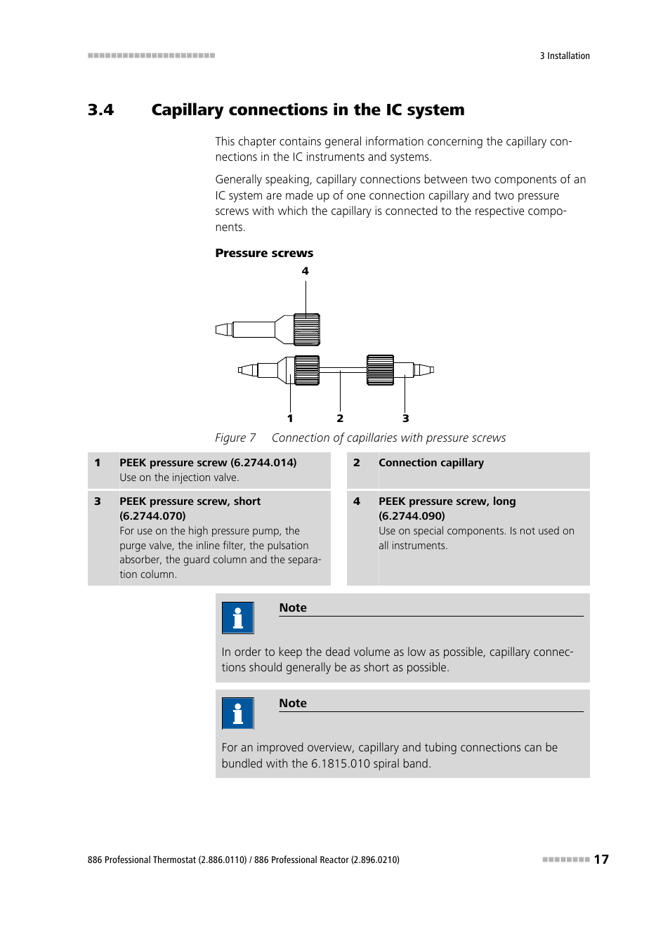 4 capillary connections in the ic system, Capillary connections in the ic system, Figure 7 | Connection of capillaries with pressure screws | Metrohm 886 Prof.Thermostat/Reactor User Manual | Page 25 / 66