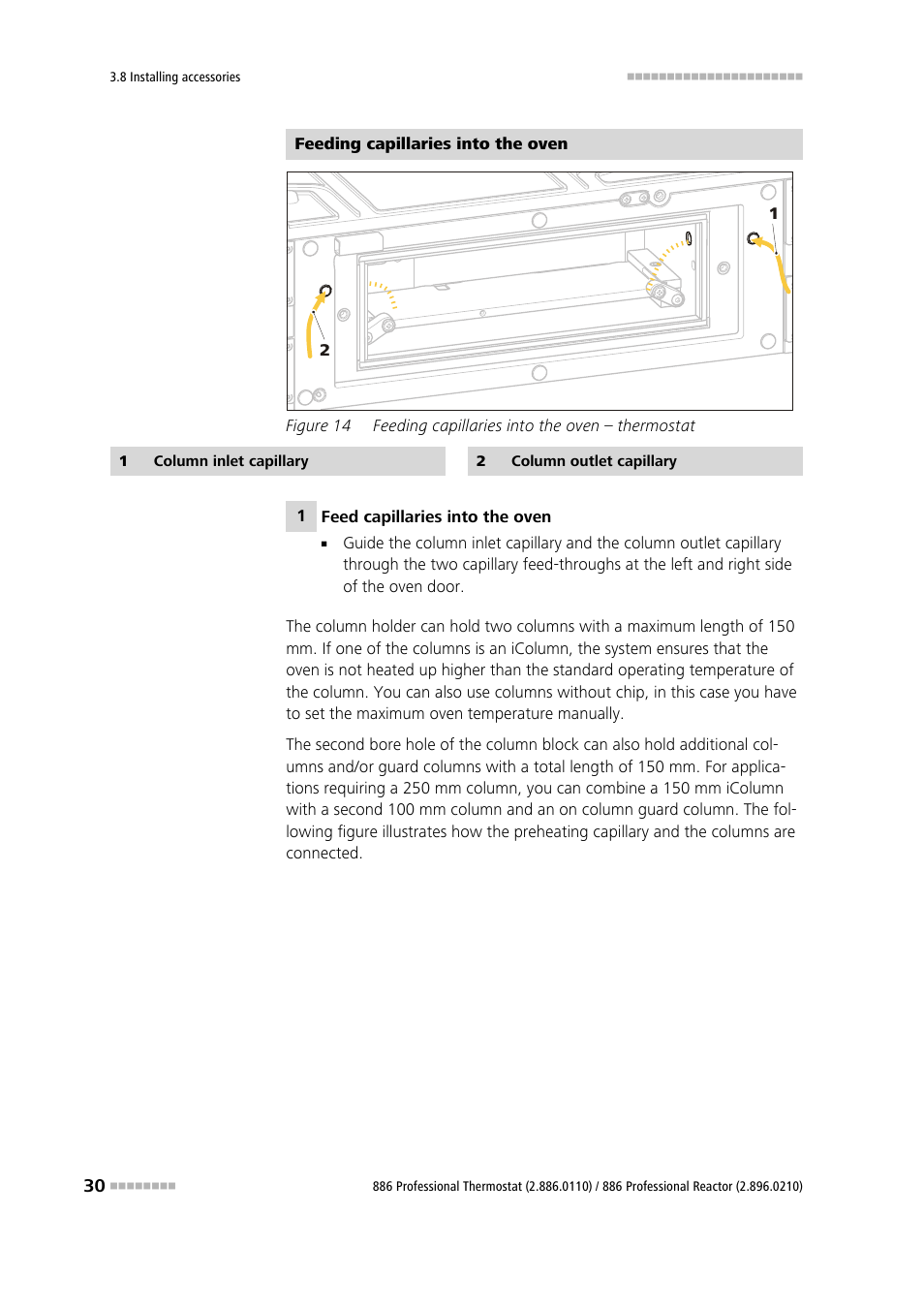 Figure 14, Feeding capillaries into the oven – thermostat | Metrohm 886 Prof.Thermostat/Reactor User Manual | Page 38 / 66