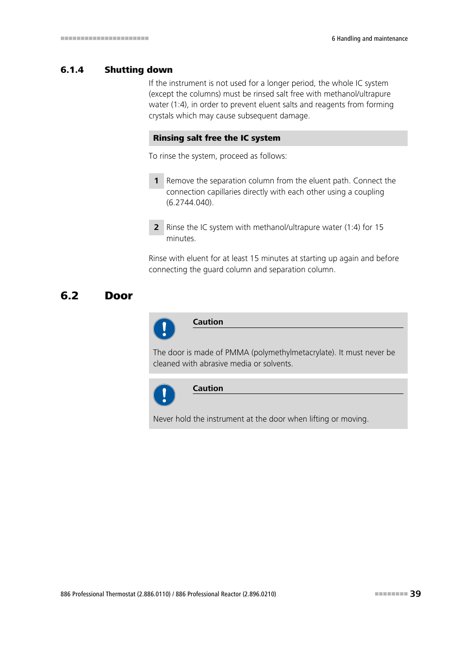 4 shutting down, 2 door, Shutting down | Door | Metrohm 886 Prof.Thermostat/Reactor User Manual | Page 47 / 66