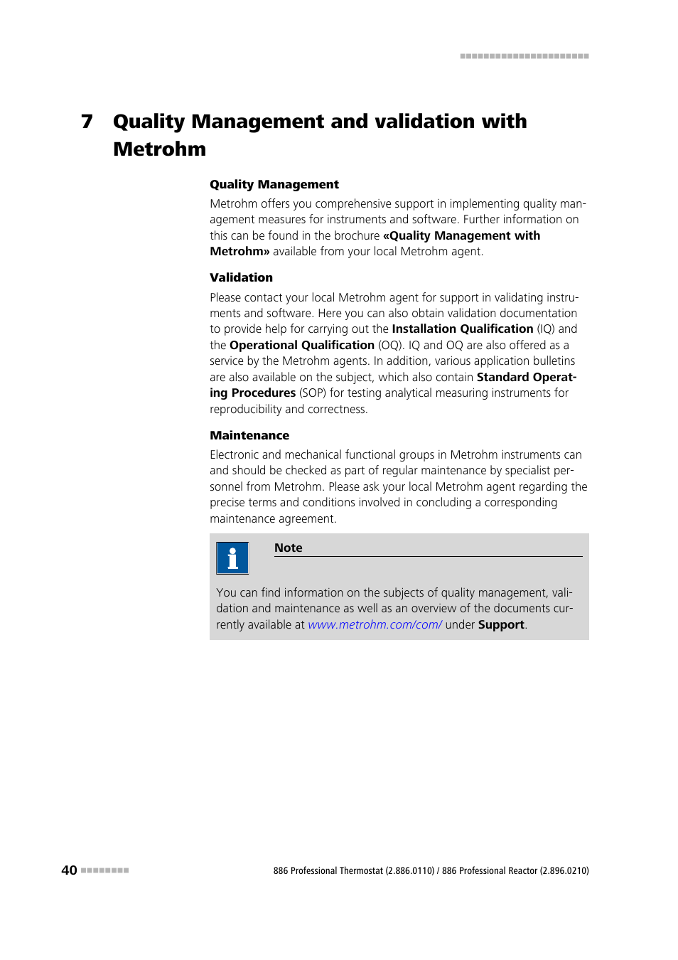 7 quality management and validation with metrohm | Metrohm 886 Prof.Thermostat/Reactor User Manual | Page 48 / 66