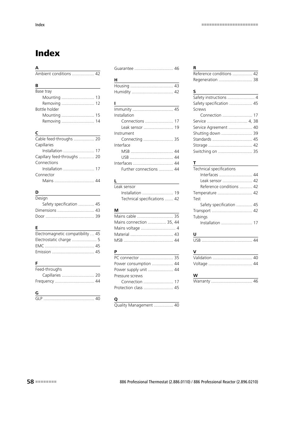 Index | Metrohm 886 Prof.Thermostat/Reactor User Manual | Page 66 / 66