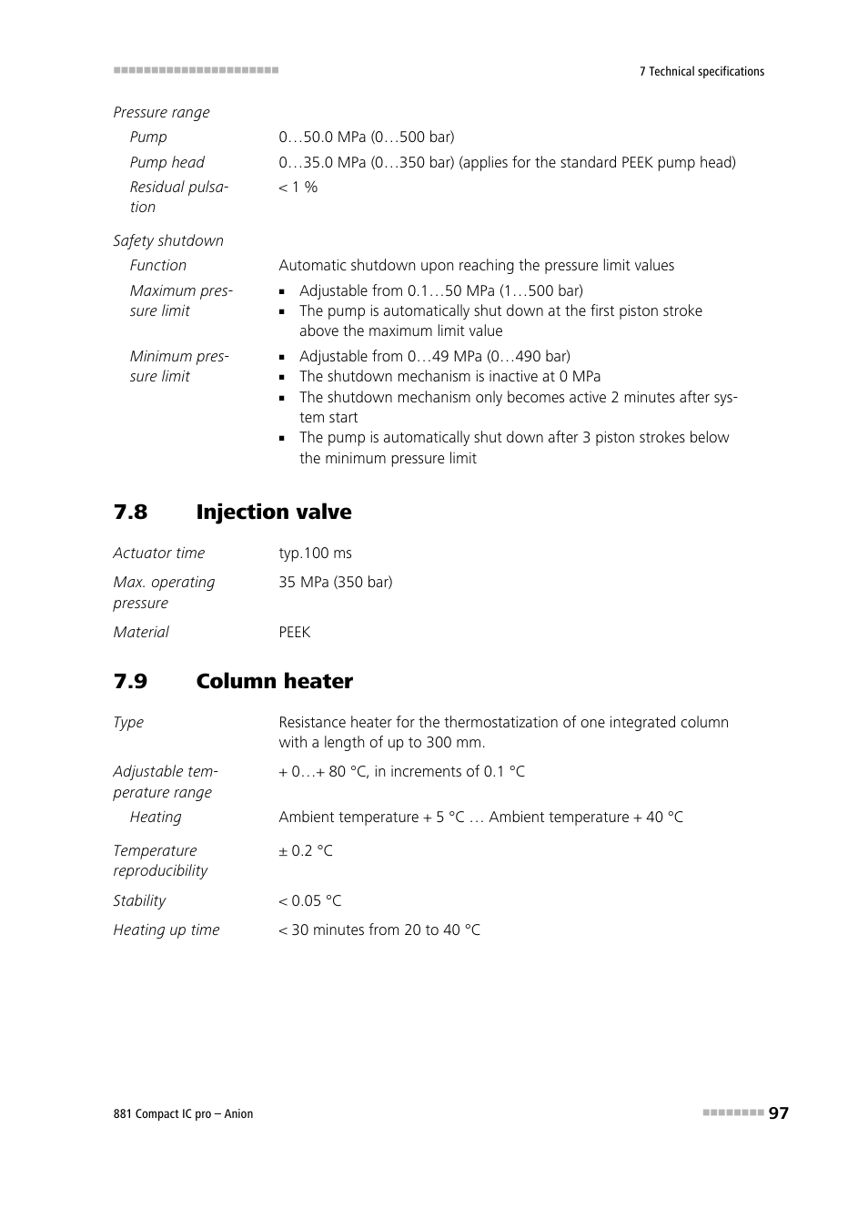 8 injection valve, 9 column heater, Injection valve | Column heater | Metrohm 881 Compact IC pro – Anion User Manual | Page 107 / 129