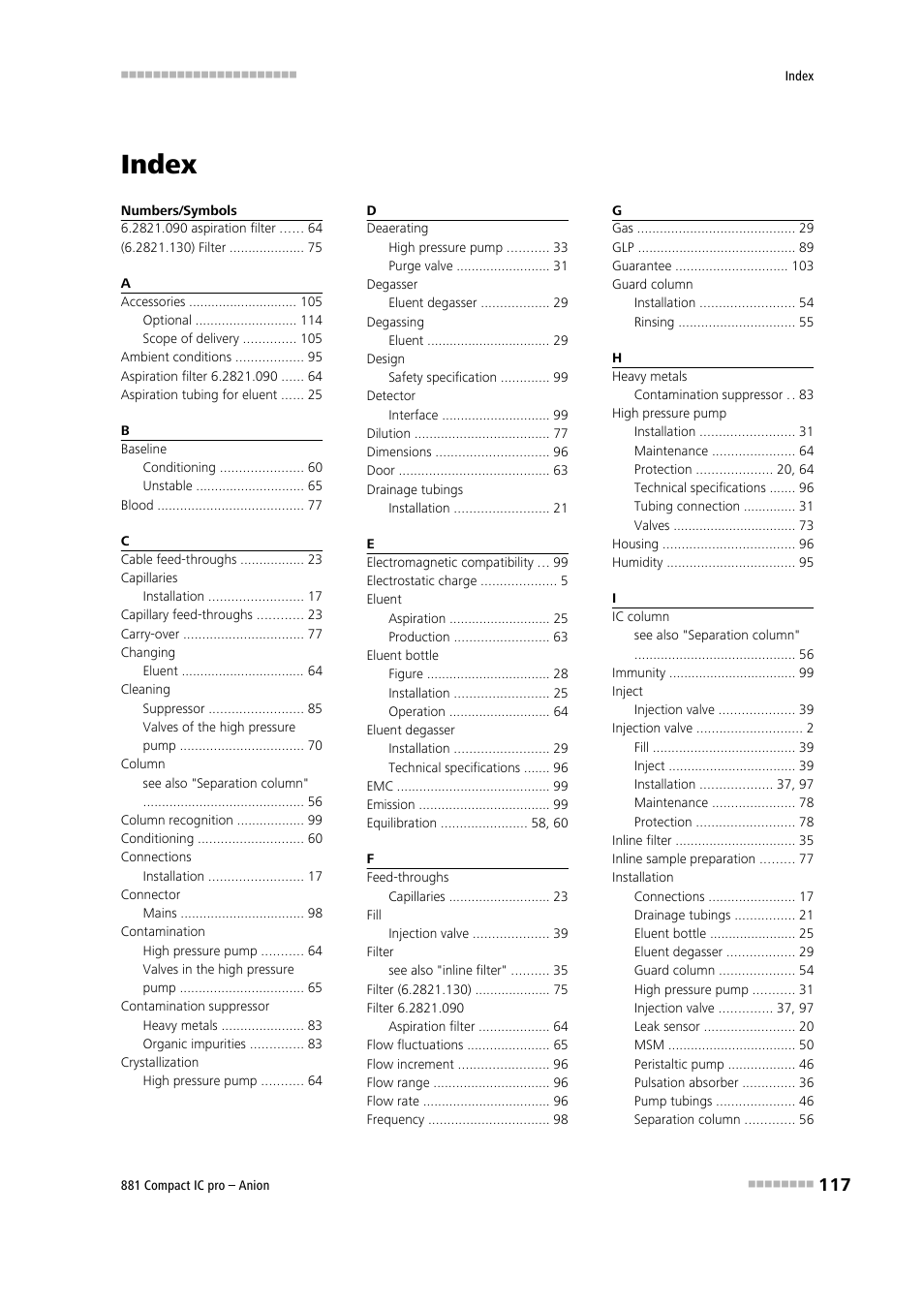 Index | Metrohm 881 Compact IC pro – Anion User Manual | Page 127 / 129