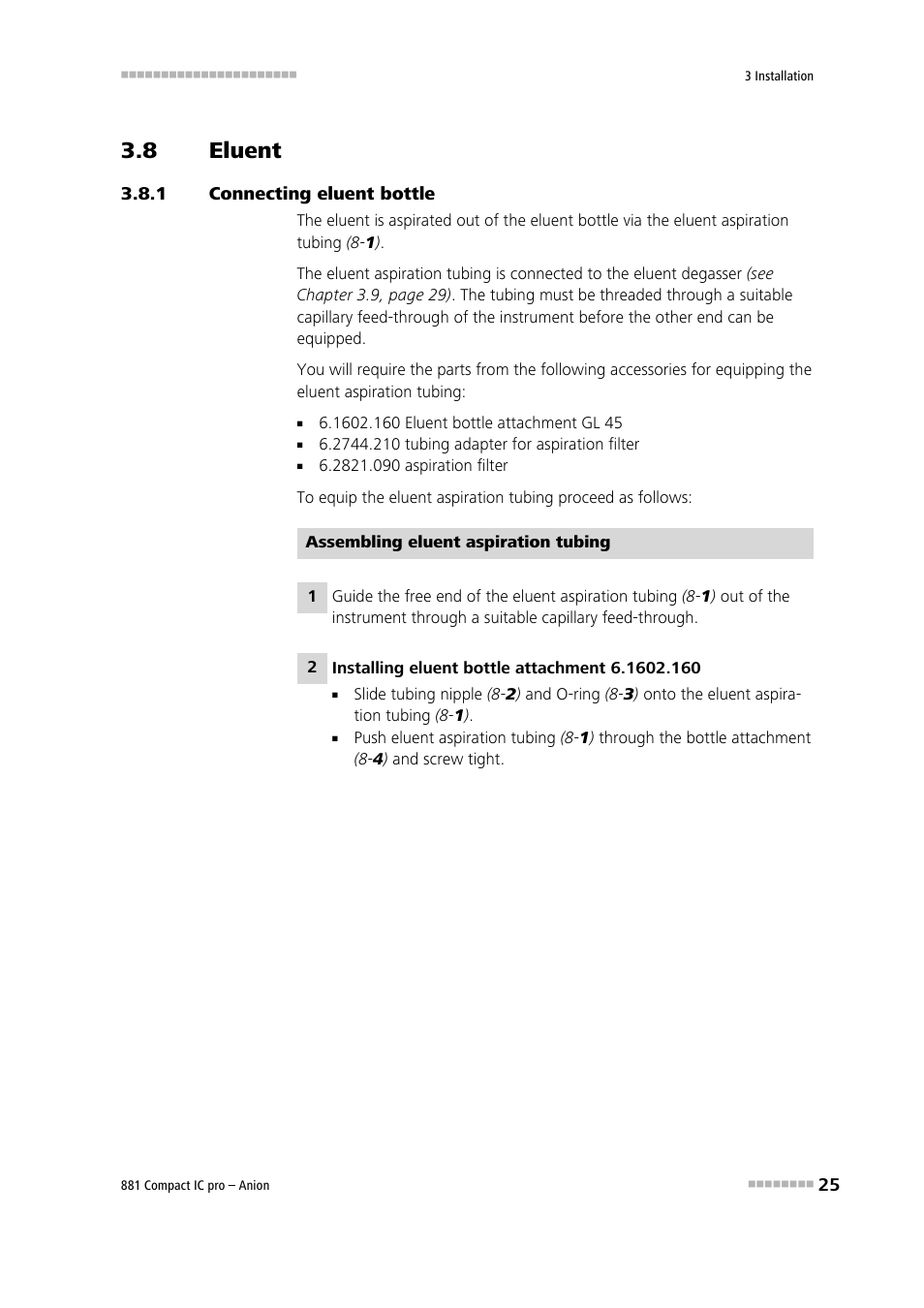 8 eluent, 1 connecting eluent bottle, Eluent | Connecting eluent bottle | Metrohm 881 Compact IC pro – Anion User Manual | Page 35 / 129