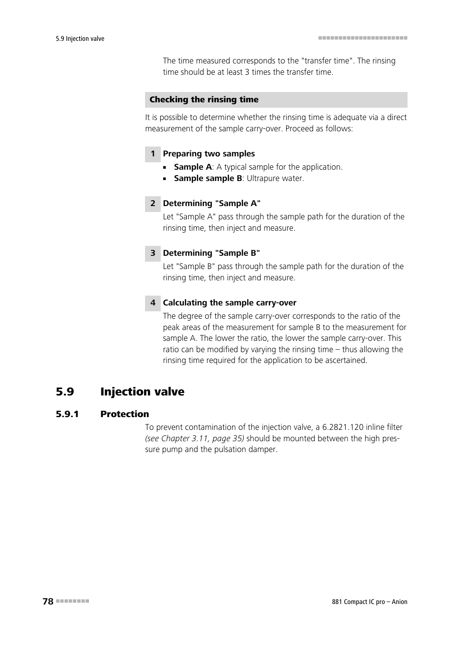 9 injection valve, 1 protection, Injection valve | Protection | Metrohm 881 Compact IC pro – Anion User Manual | Page 88 / 129